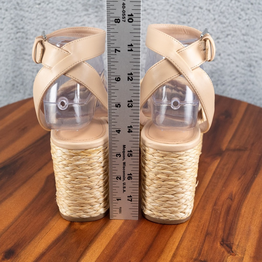 Marc Fisher Womens Beige Straw Steel Platform Sandal Sz 8 Ankle Strap - Picture 4 of 8